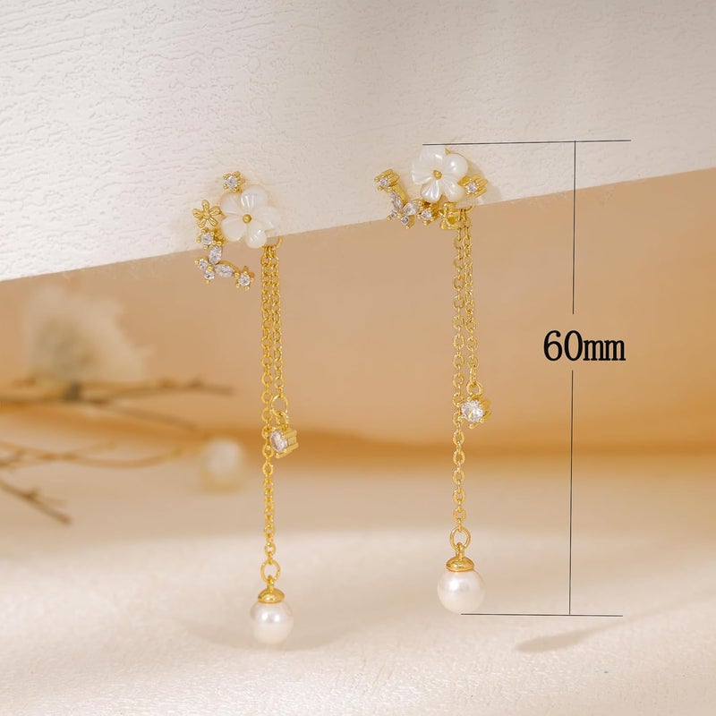 SELFROSE Store Gold Dangle Earrings for Women,Prom Jewelry Dainty Earring 14K Gold Plated Drop Earrings for Women Trendy Hypoallergenic CZ Dangling Earring - Image 4